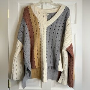 POL Open Knit Oversized V-Neck Sweater